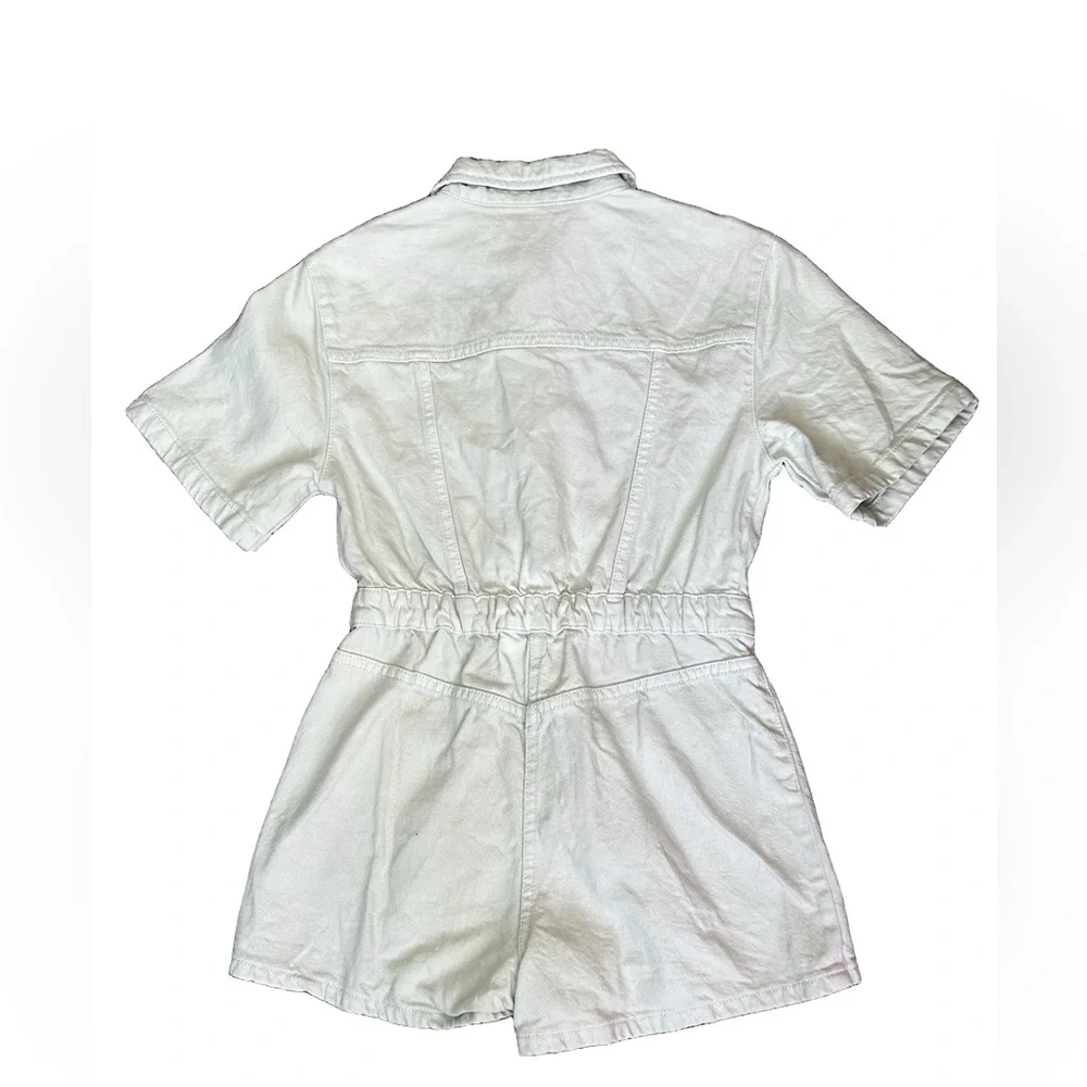 🌍Zara Mint Green Denim Snap Front Short One Piece Romper Size 11/12 Pockets - Picture 2 of 4